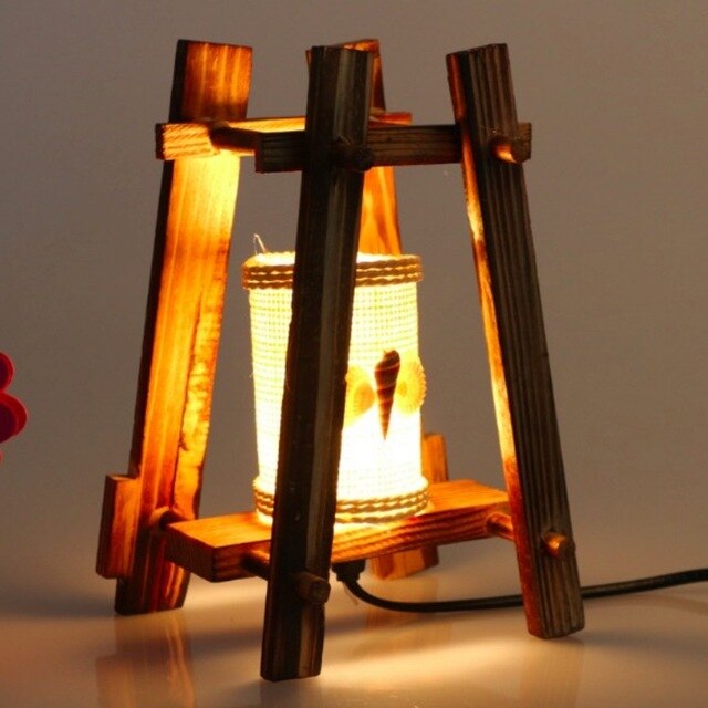 Vintage Handmade Wood Table Lamp